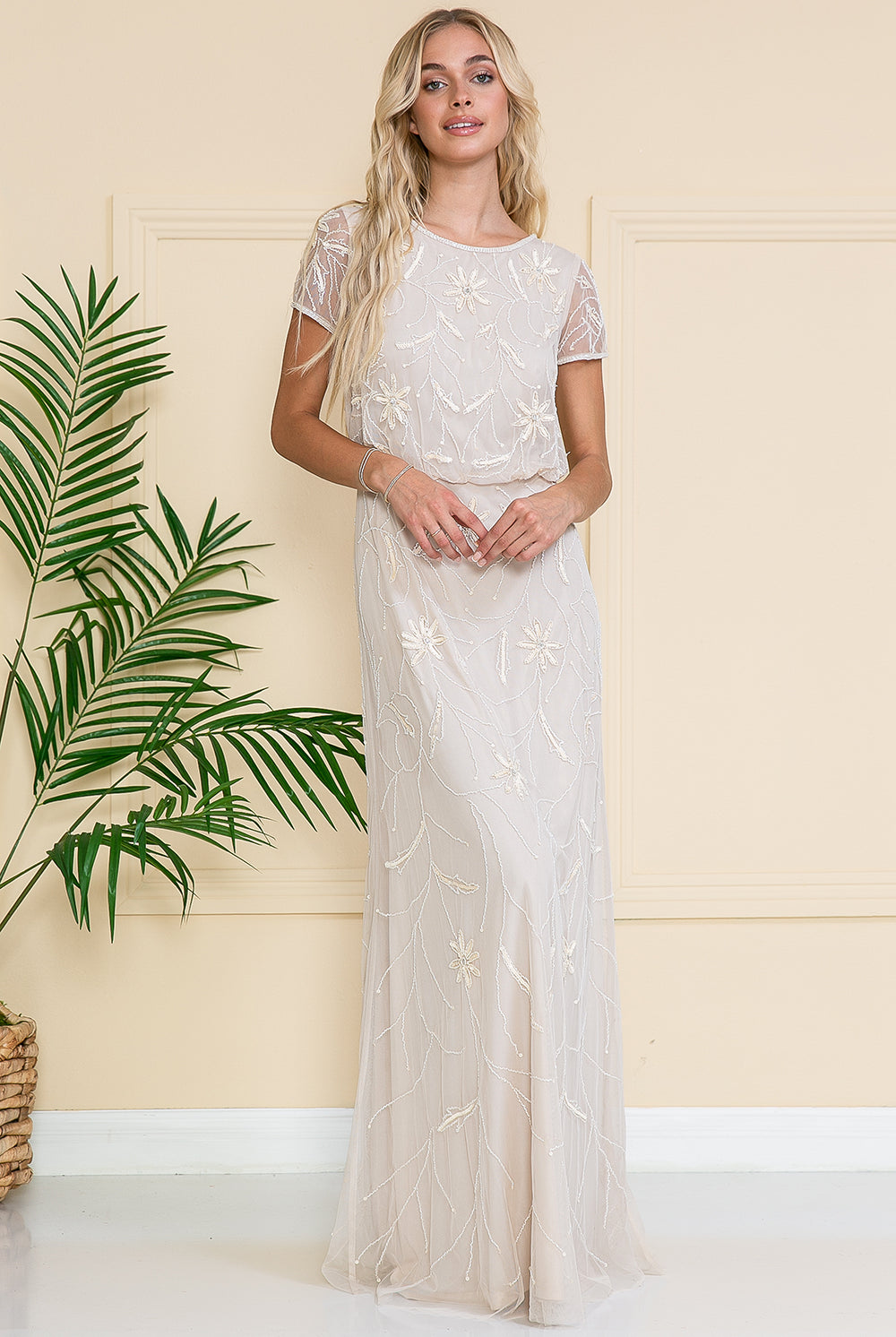 Short Sleeeves Glitter Embellished Long Mother Of The Bride Dress ACIN004-Mother of the Bride Dress-smcfashion.com