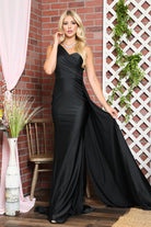 One Shoulder Fit & Flare Lycra Eleganr Side Cape Long Prom Dress AC387-Prom Dress-smcfashion.com