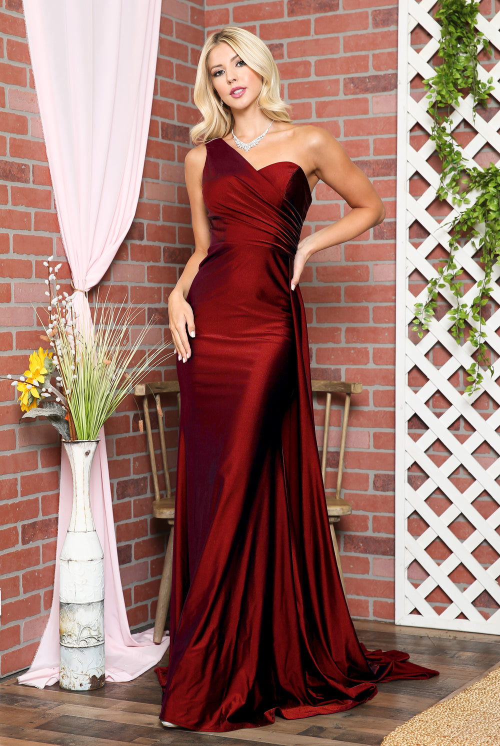One Shoulder Fit & Flare Lycra Eleganr Side Cape Long Prom Dress AC387-Prom Dress-smcfashion.com