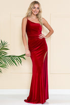 Velvet One Shoulder Side Slit Long Prom Dress AC6118-smcfashion.com