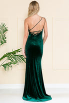 Velvet One Shoulder Side Slit Long Prom Dress AC6118-smcfashion.com