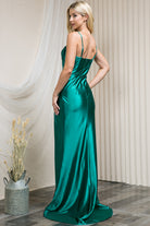 Side Slit Cowl Neck Satin Spaghetti Straps Long Prom Dress AC20115-Prom Dress-smcfashion.com