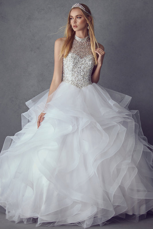 Crystal Beading On A Flounced Tulle Long Quinceanera Dress JT1420-Quinceanera Dress-smcfashion.com