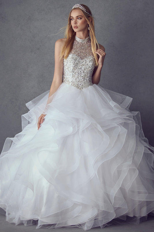 Crystal Beading On A Flounced Tulle Long Quinceanera Dress JT1420-Quinceanera Dress-smcfashion.com
