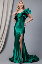 One Shoulder Side Slit Satin Long Prom Dress AC5042-Prom Dress-smcfashion.com