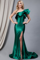 One Shoulder Side Slit Satin Long Prom Dress AC5042-Prom Dress-smcfashion.com
