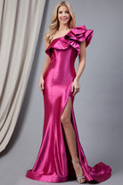 One Shoulder Side Slit Satin Long Prom Dress AC5042-Prom Dress-smcfashion.com