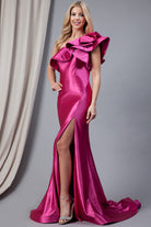 One Shoulder Side Slit Satin Long Prom Dress AC5042-Prom Dress-smcfashion.com