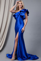 One Shoulder Side Slit Satin Long Prom Dress AC5042-Prom Dress-smcfashion.com