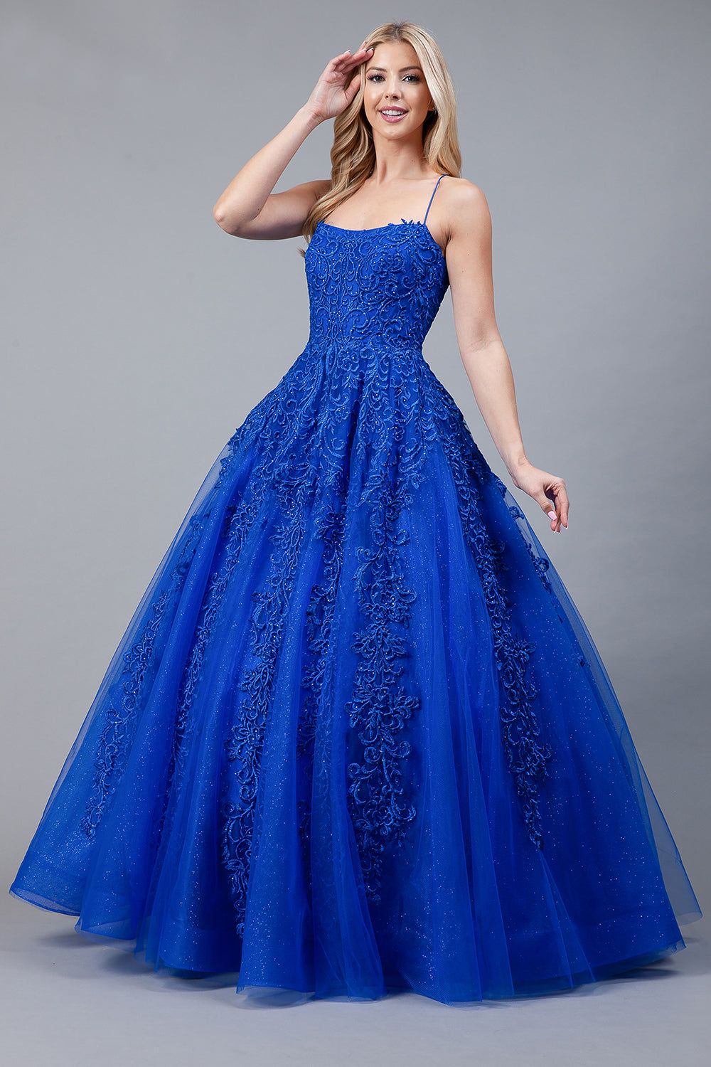 Boat Neck Embroidered Lace Lace Up Back Long Prom Dress ACBZ016-Prom Dress-smcfashion.com