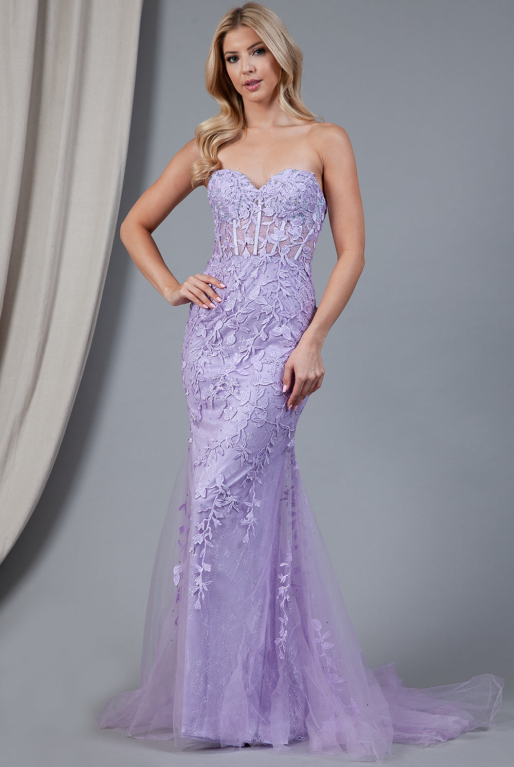 Mermaid Strapless Embroidered Lace Long Prom Dress AC7024-Prom Dress-smcfashion.com