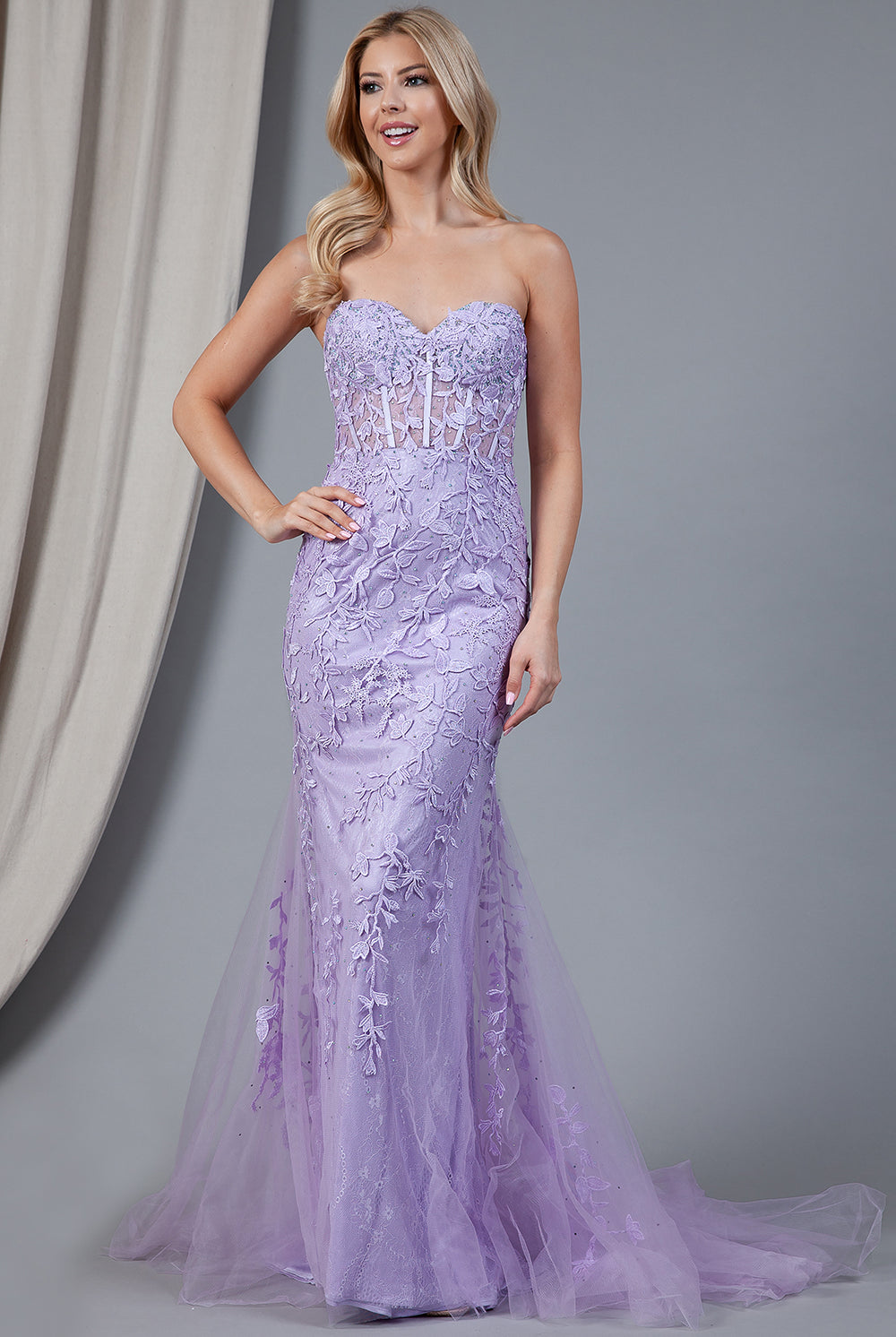 Mermaid Strapless Embroidered Lace Long Prom Dress AC7024-Prom Dress-smcfashion.com