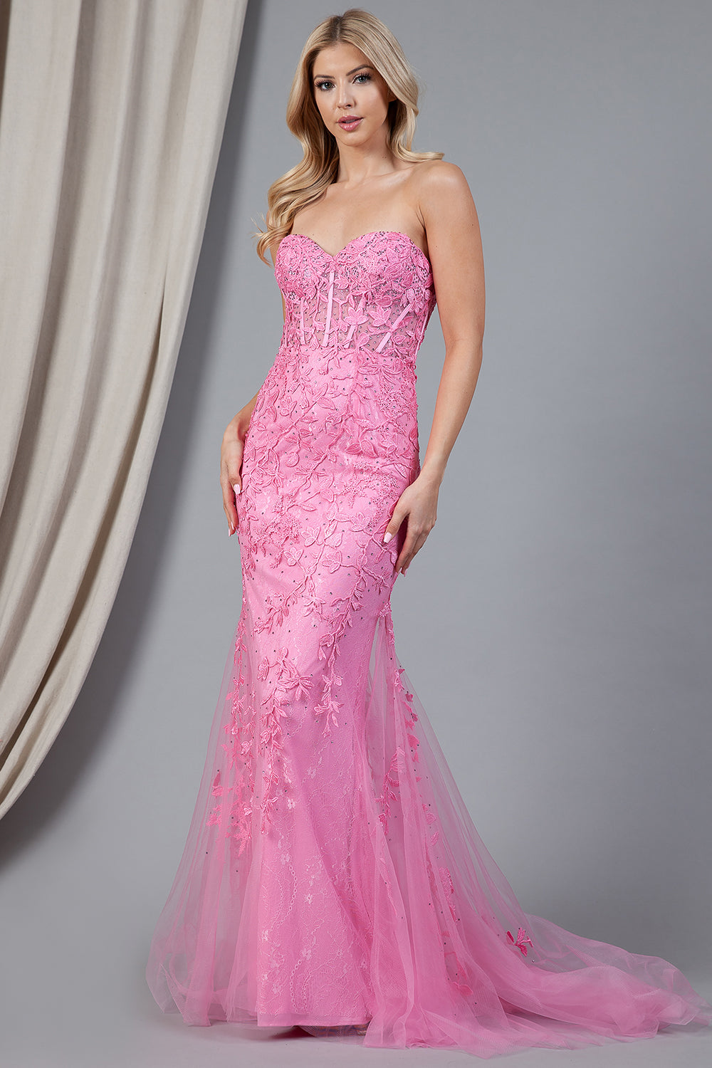 Mermaid Strapless Embroidered Lace Long Prom Dress AC7024-Prom Dress-smcfashion.com