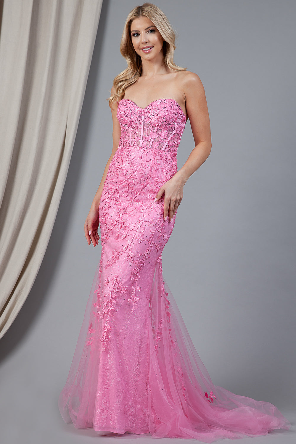 Mermaid Strapless Embroidered Lace Long Prom Dress AC7024-Prom Dress-smcfashion.com