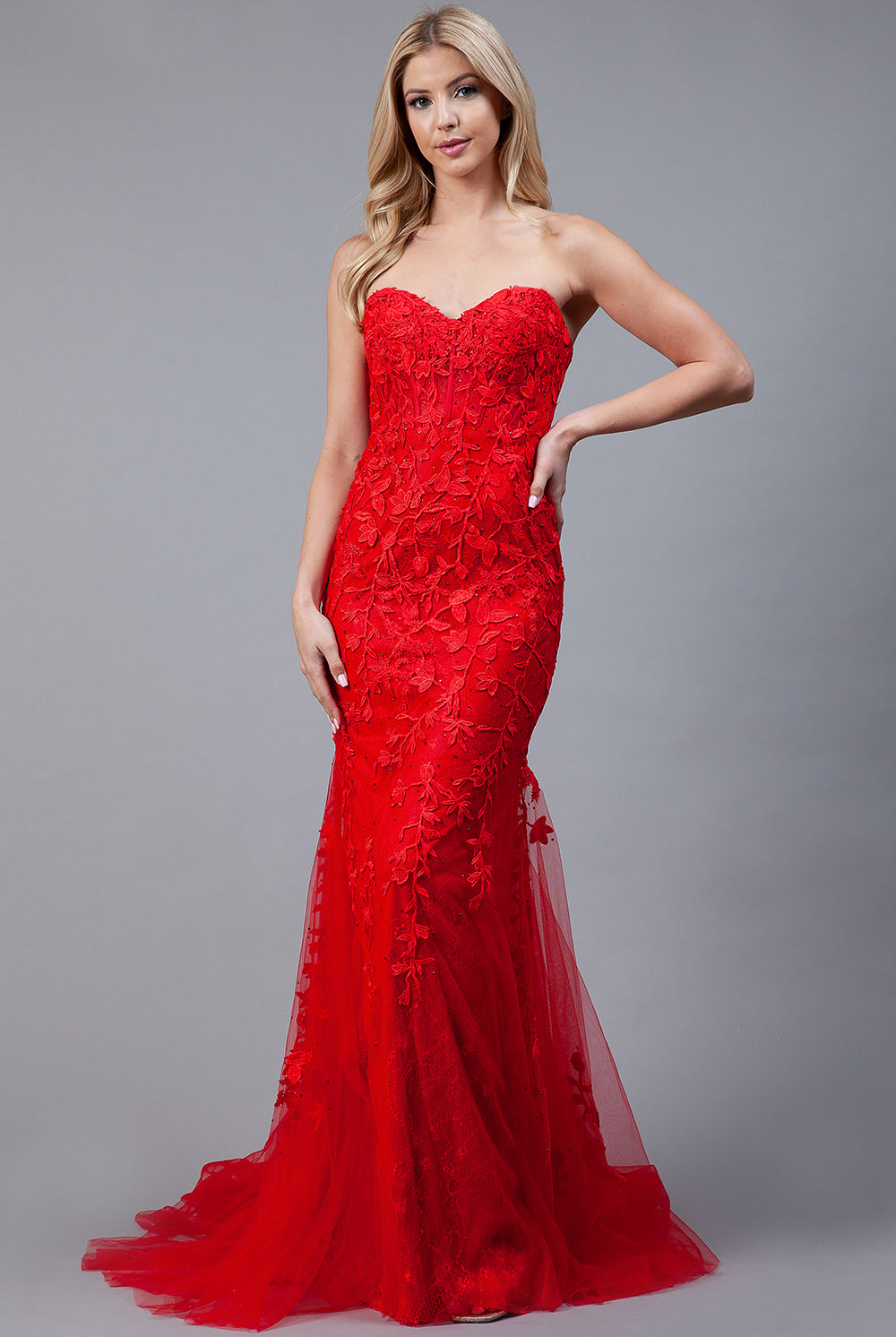 Mermaid Strapless Embroidered Lace Long Prom Dress AC7024-Prom Dress-smcfashion.com
