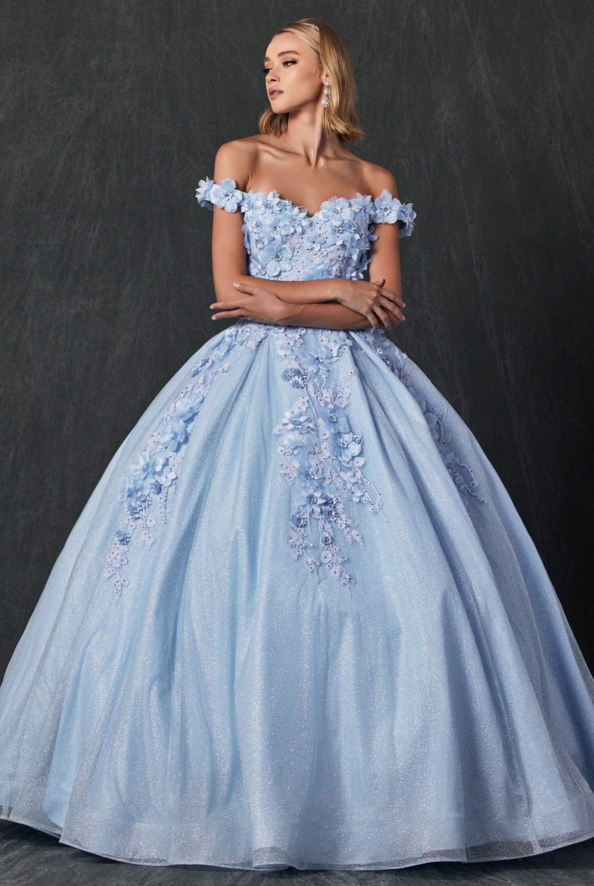 Floral Embroidered Tulle Sweetheart Long Quinceanera Dress JT1433-Quinceanera Dress-smcfashion.com