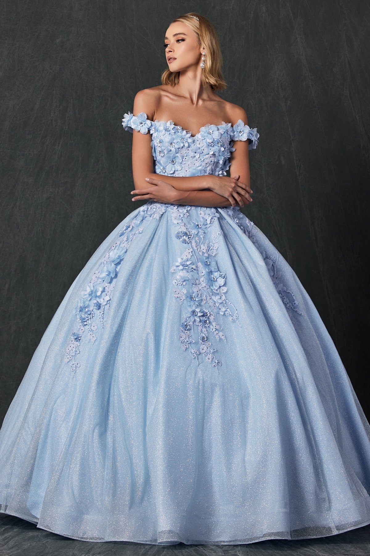 Floral Embroidered Tulle Sweetheart Long Quinceanera Dress JT1433-Quinceanera Dress-smcfashion.com