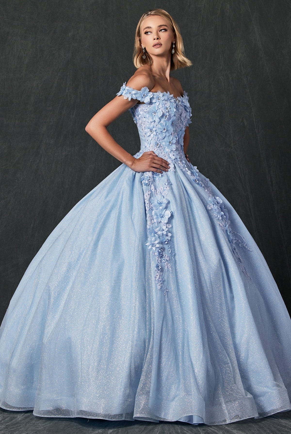 Floral Embroidered Tulle Sweetheart Long Quinceanera Dress JT1433-Quinceanera Dress-smcfashion.com