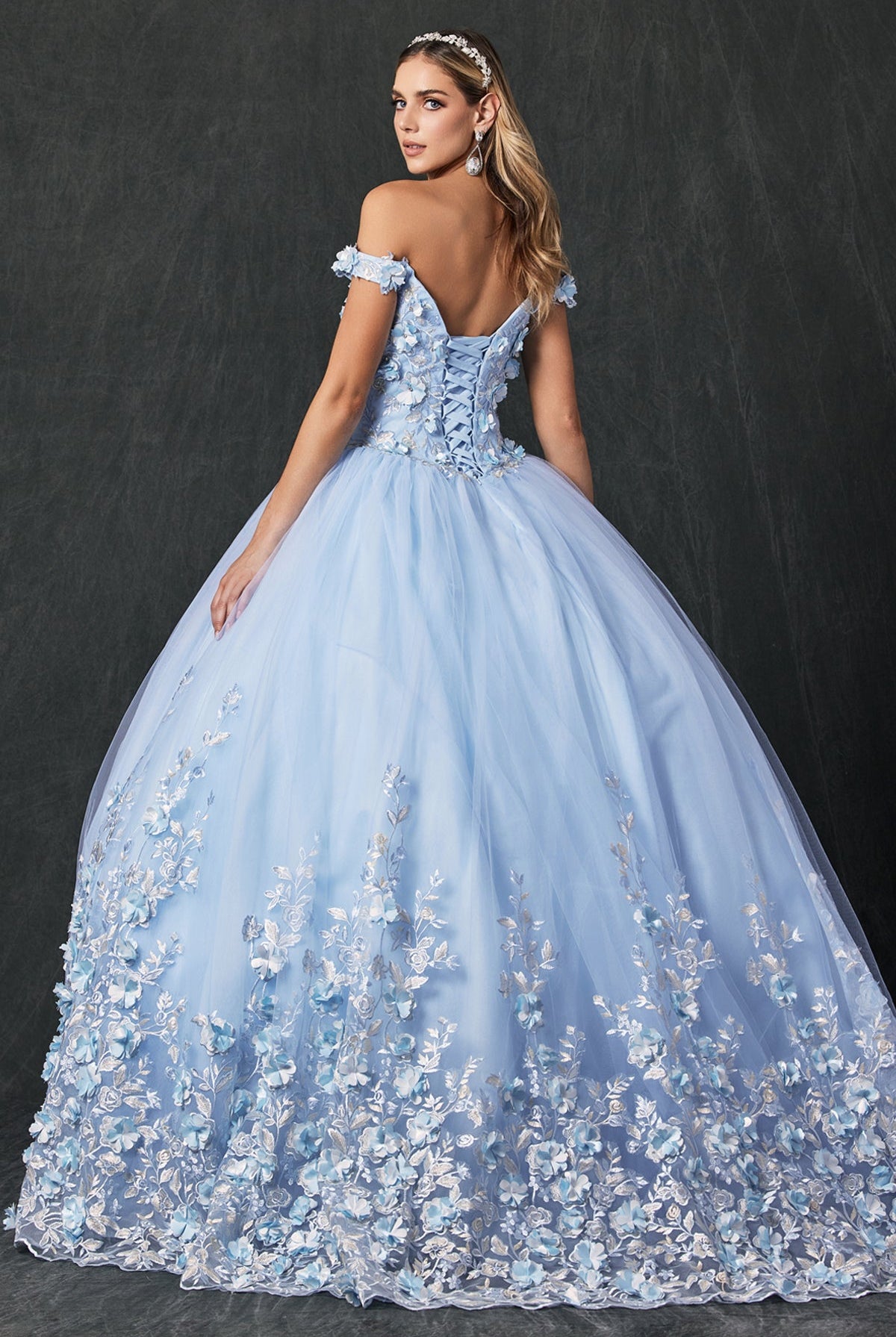 Floral Applique Off Shoulder Straps Long Quinceanera Dress JT1434-Quinceanera Dress-smcfashion.com