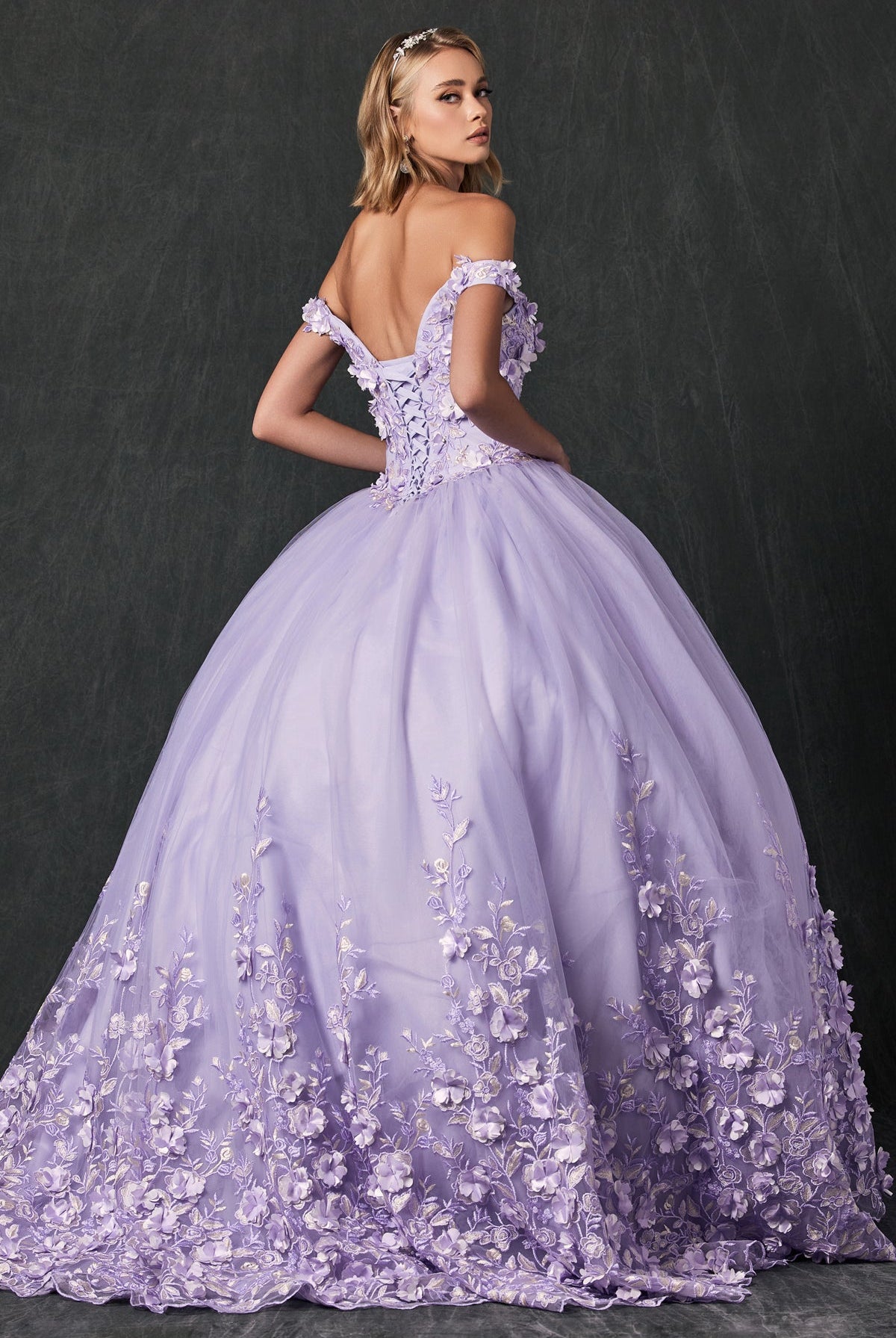 Floral Applique Off Shoulder Straps Long Quinceanera Dress JT1434-Quinceanera Dress-smcfashion.com