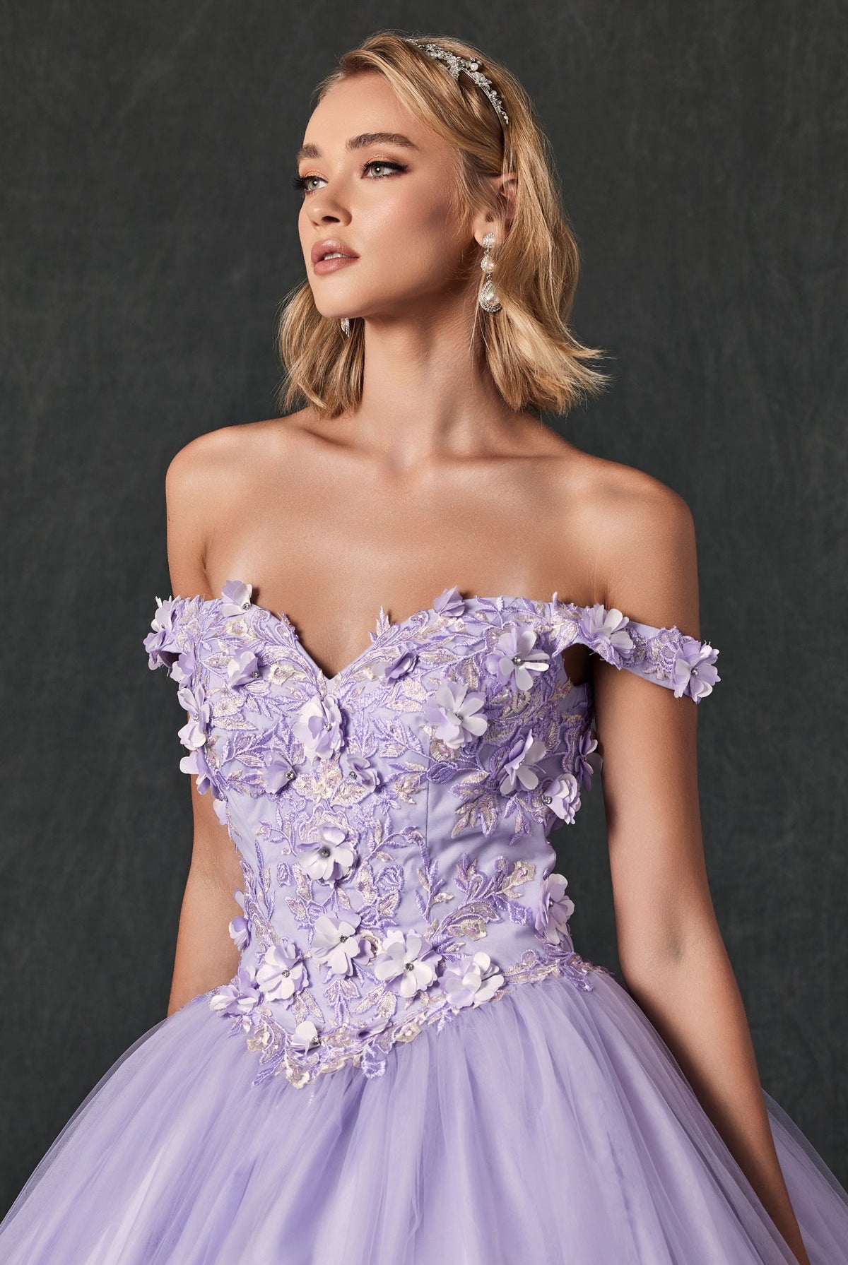 Floral Applique Off Shoulder Straps Long Quinceanera Dress JT1434-Quinceanera Dress-smcfashion.com