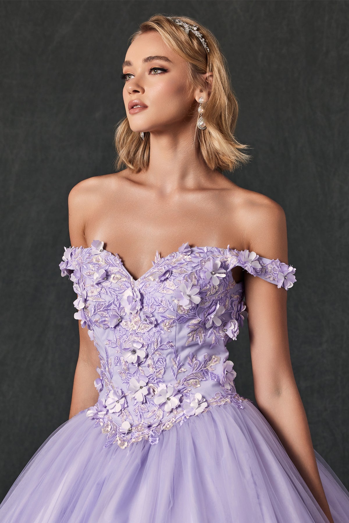 Floral Applique Off Shoulder Straps Long Quinceanera Dress JT1434-Quinceanera Dress-smcfashion.com