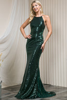 Embroidered Sequins Halter Open Criss Cross Back Long Prom Dress AC5043-Prom Dress-smcfashion.com