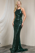 Embroidered Sequins Halter Open Criss Cross Back Long Prom Dress AC5043-Prom Dress-smcfashion.com