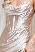 Side Slit Cowl Neck Satin Spaghetti Straps Long Prom Dress AC20115-Prom Dress-smcfashion.com