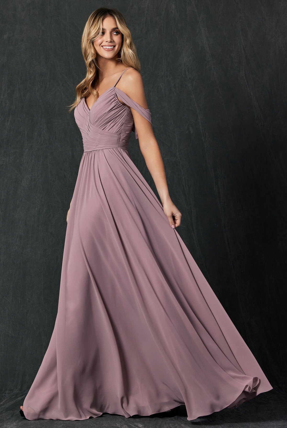 Pleated Off The Shoulder Full Skirt Formal Long Bridesmaid Dress JT262-Bridesmaid Dress-smcfashion.com