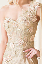 Strap One Shoulder 3D Floral Applique Mermaid Long Evening & Prom Dress AC388-Prom Dress-smcfashion.com