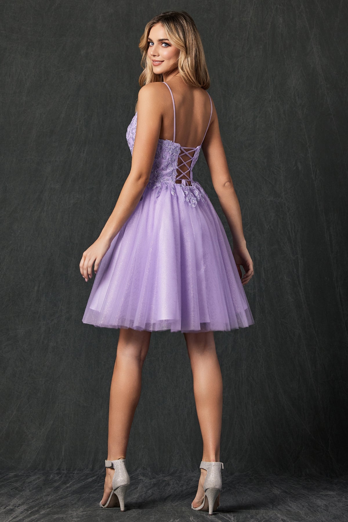 Floral Applique With Stones Babydoll Short Cocktail Dress JT860-Cocktail Dress-smcfashion.com