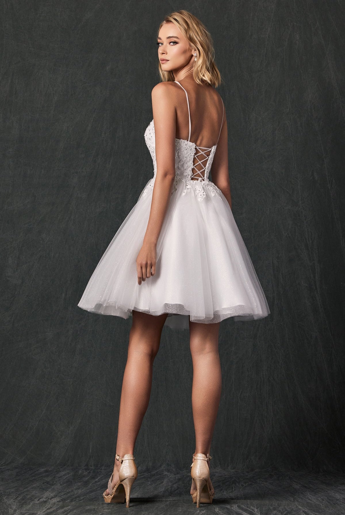 Floral Applique With Stones Babydoll Short Cocktail Dress JT860-Cocktail Dress-smcfashion.com