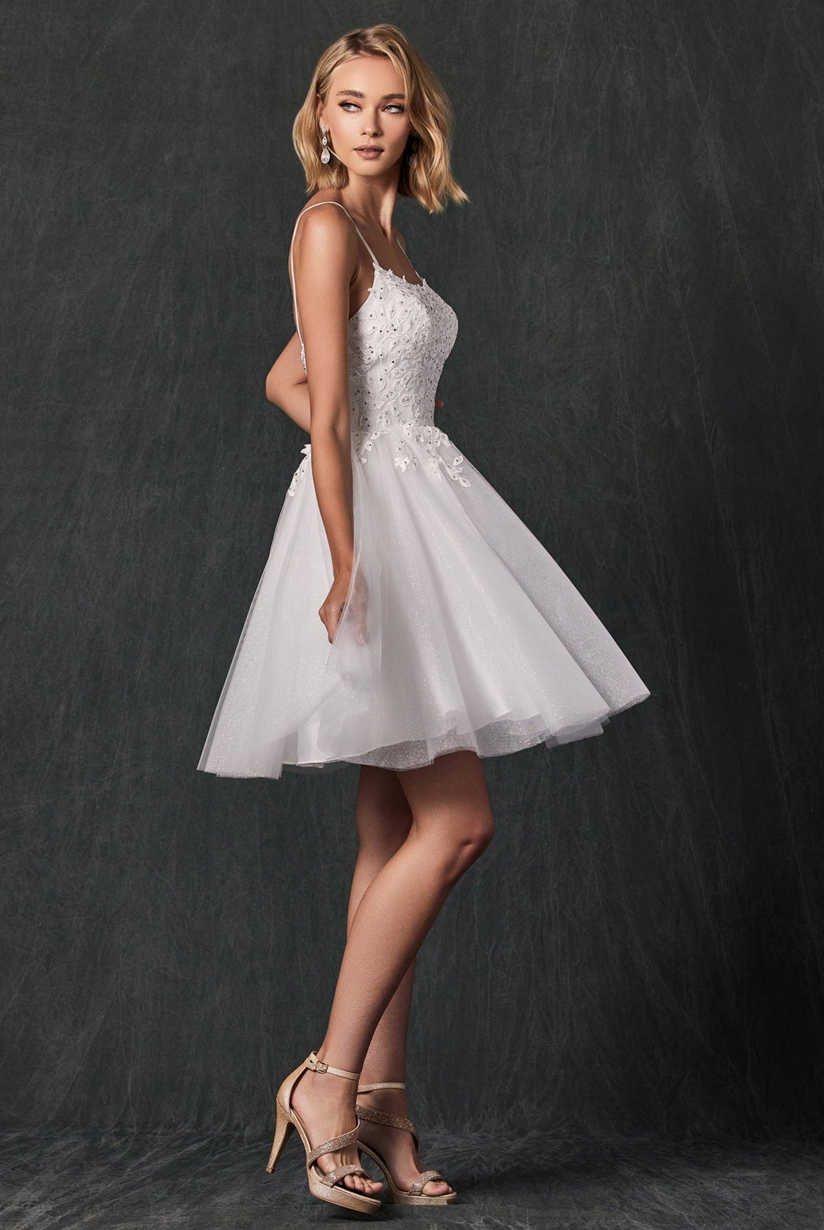 Floral Applique With Stones Babydoll Short Cocktail Dress JT860-Cocktail Dress-smcfashion.com