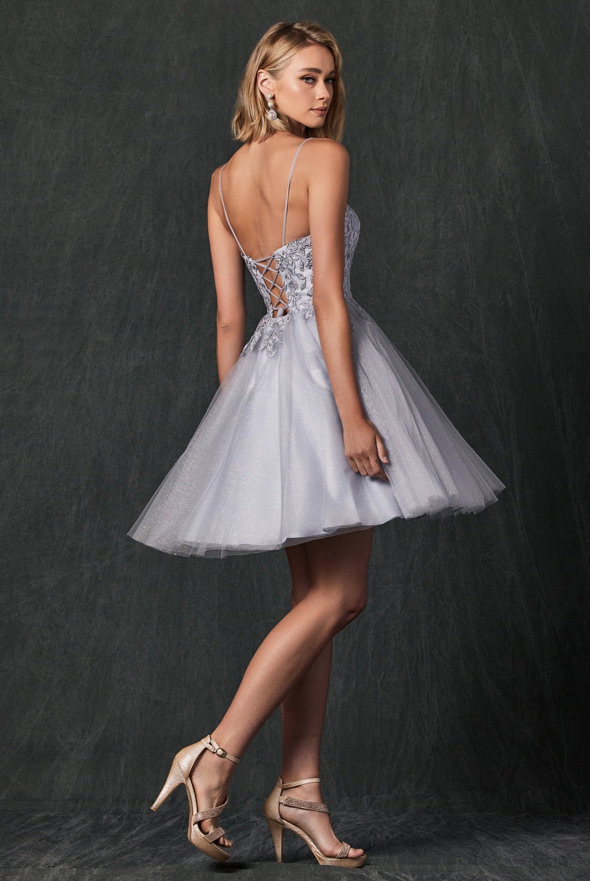 Floral Applique With Stones Babydoll Short Cocktail Dress JT860-Cocktail Dress-smcfashion.com