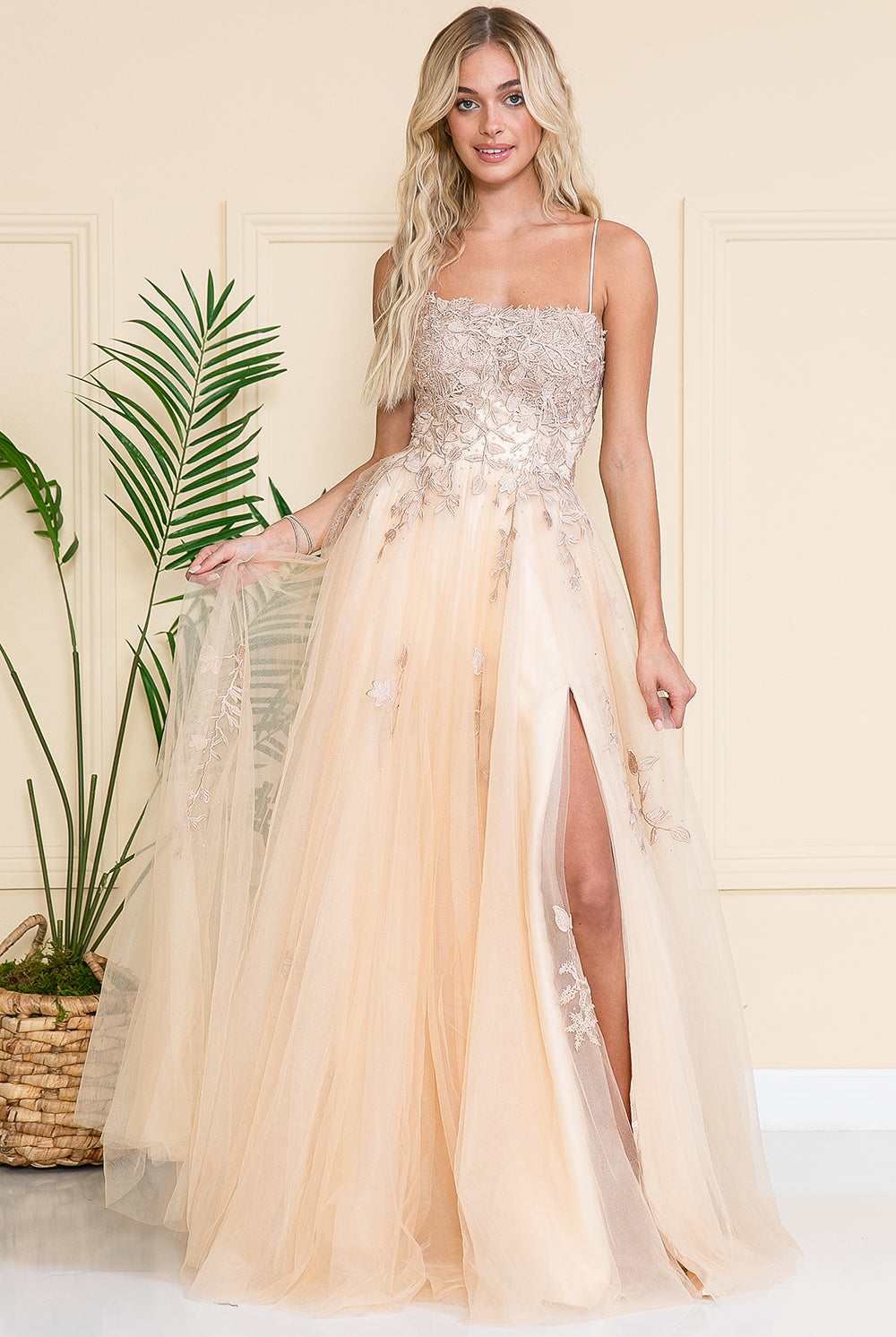 Embroidered Bodice Open Back Slit Long Prom Dress AC7007-Prom Dress-smcfashion.com