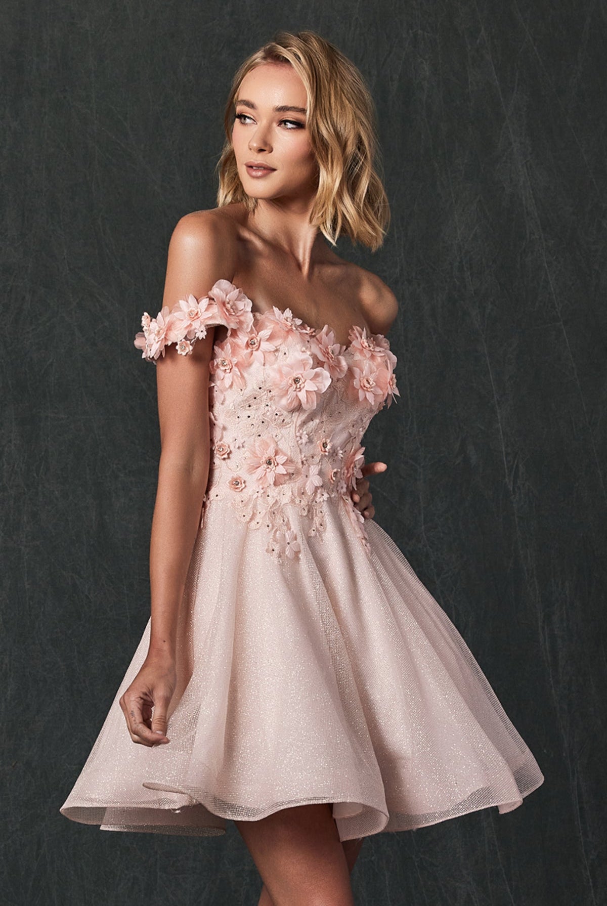 Off Shoulder 3D Floral Applique Sweetheart Short Cocktail & Homecoming Dress JT861-Cocktail Dress-smcfashion.com