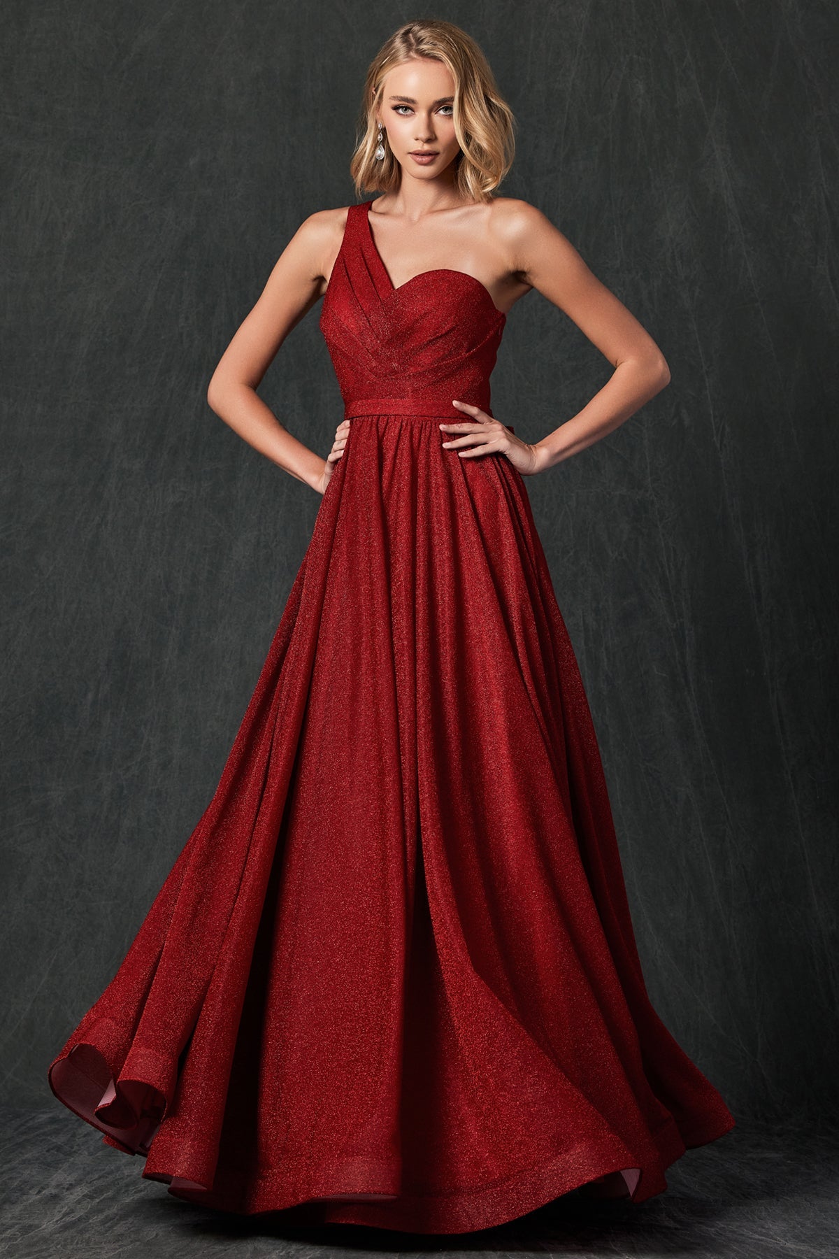 One Shoulder Sweetheart Metallic A-Line Long Prom Dress JT205-Prom Dress-smcfashion.com