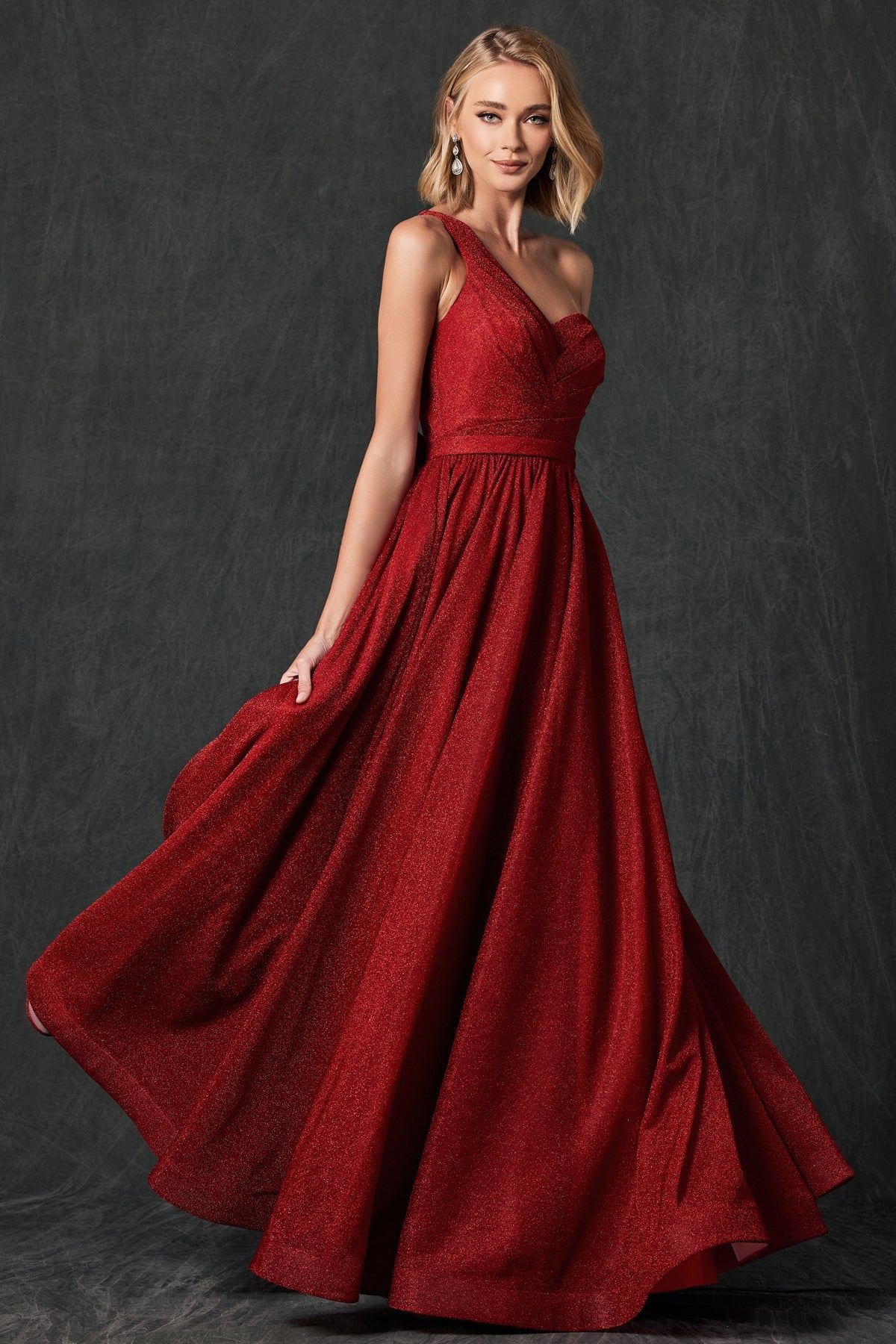 One Shoulder Sweetheart Metallic A-Line Long Prom Dress JT205-Prom Dress-smcfashion.com