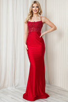 Embroidered Bodice Open Criss Cross Back Mermaid Long Prom Dress ACTM1001-Prom Dress-smcfashion.com