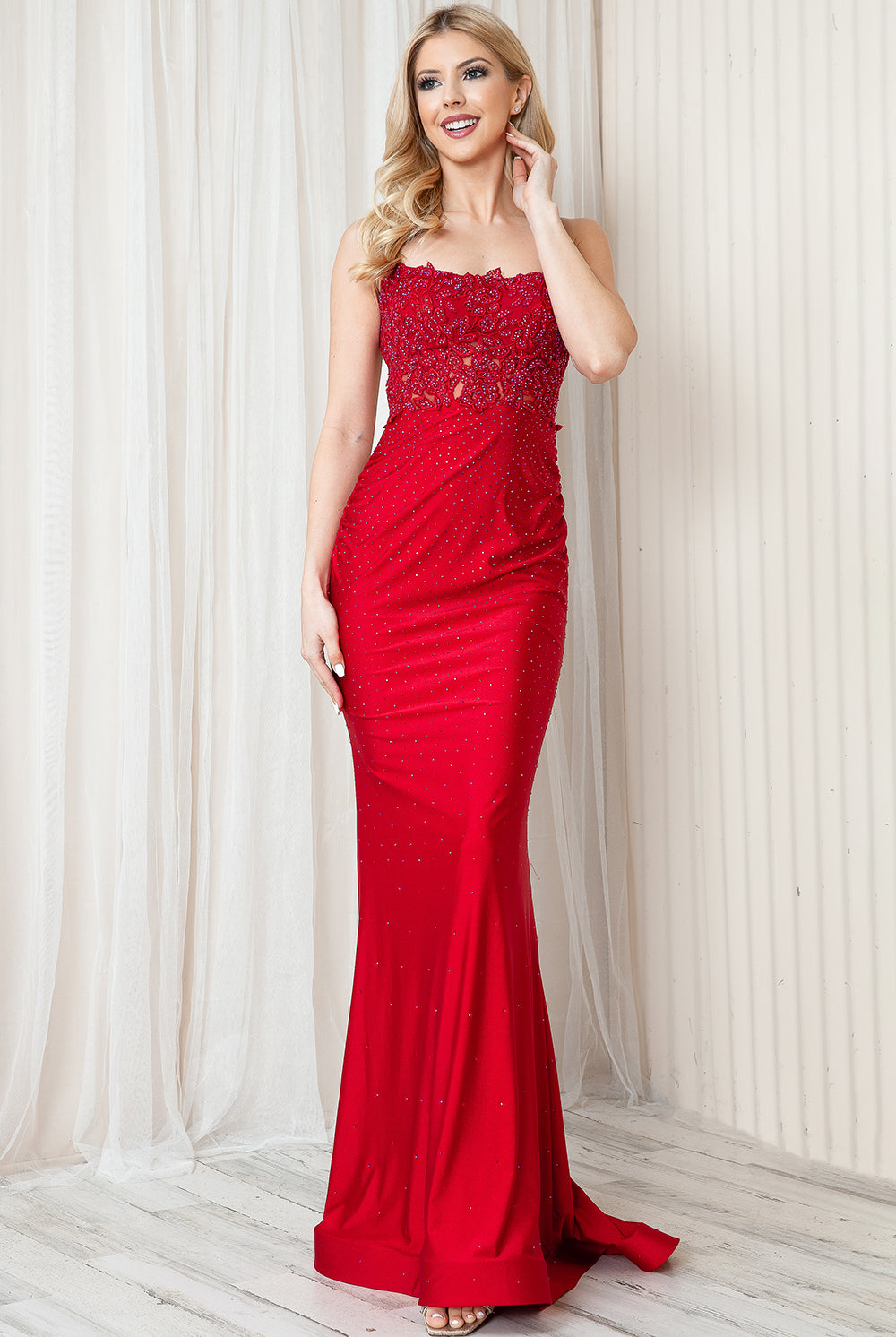 Embroidered Bodice Open Criss Cross Back Mermaid Long Prom Dress ACTM1001-Prom Dress-smcfashion.com