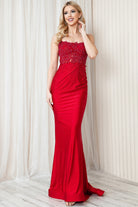 Embroidered Bodice Open Criss Cross Back Mermaid Long Prom Dress ACTM1001-Prom Dress-smcfashion.com