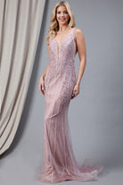 Illusion V-Neck Straps All-Over Vertical Rhinetone Pattern Long Prom Dress AC2103-Prom Dress-smcfashion.com