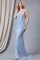 Illusion V-Neck Straps All-Over Vertical Rhinetone Pattern Long Prom Dress AC2103-Prom Dress-smcfashion.com