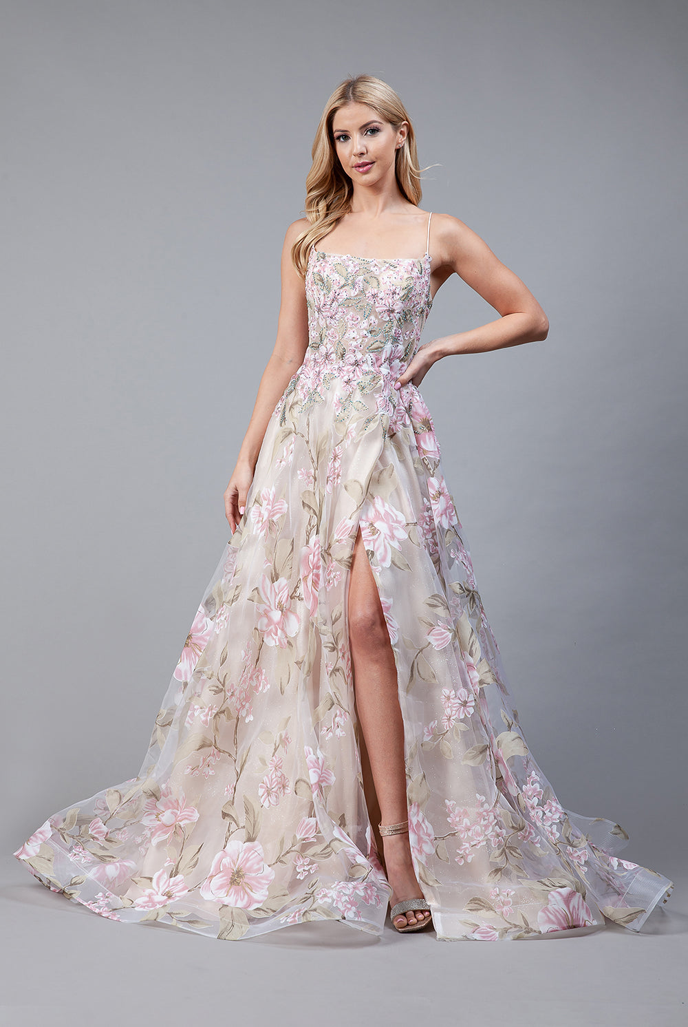 Embroidered Flowers Straight Across Side Slit Long Prom Dress AC2105-Prom Dress-smcfashion.com