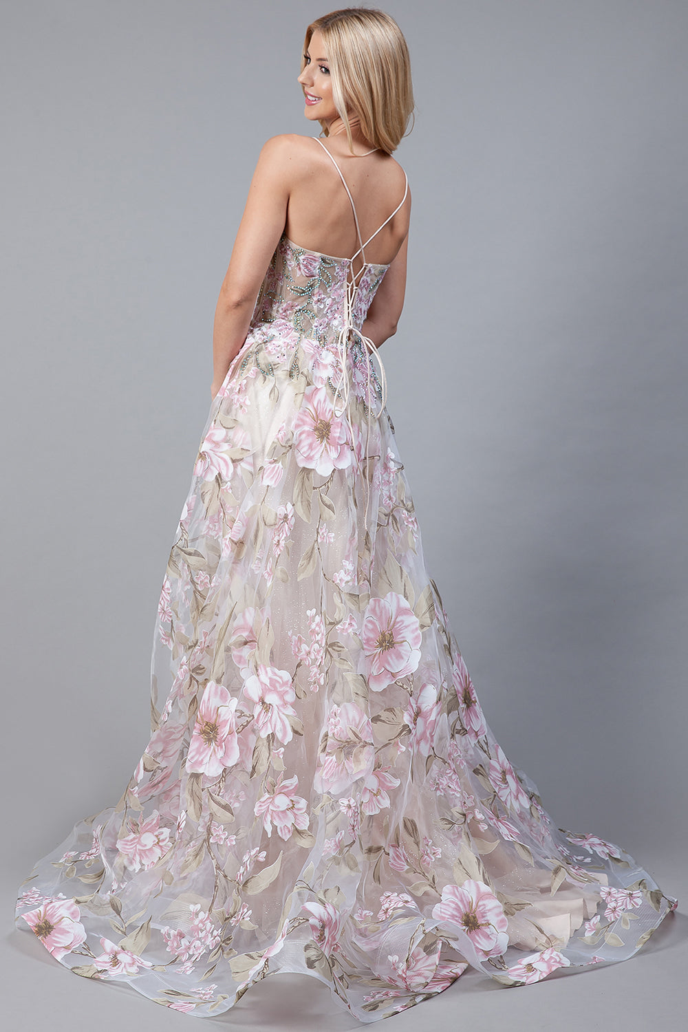 Embroidered Flowers Straight Across Side Slit Long Prom Dress AC2105-Prom Dress-smcfashion.com