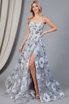 Embroidered Flowers Straight Across Side Slit Long Prom Dress AC2105-Prom Dress-smcfashion.com