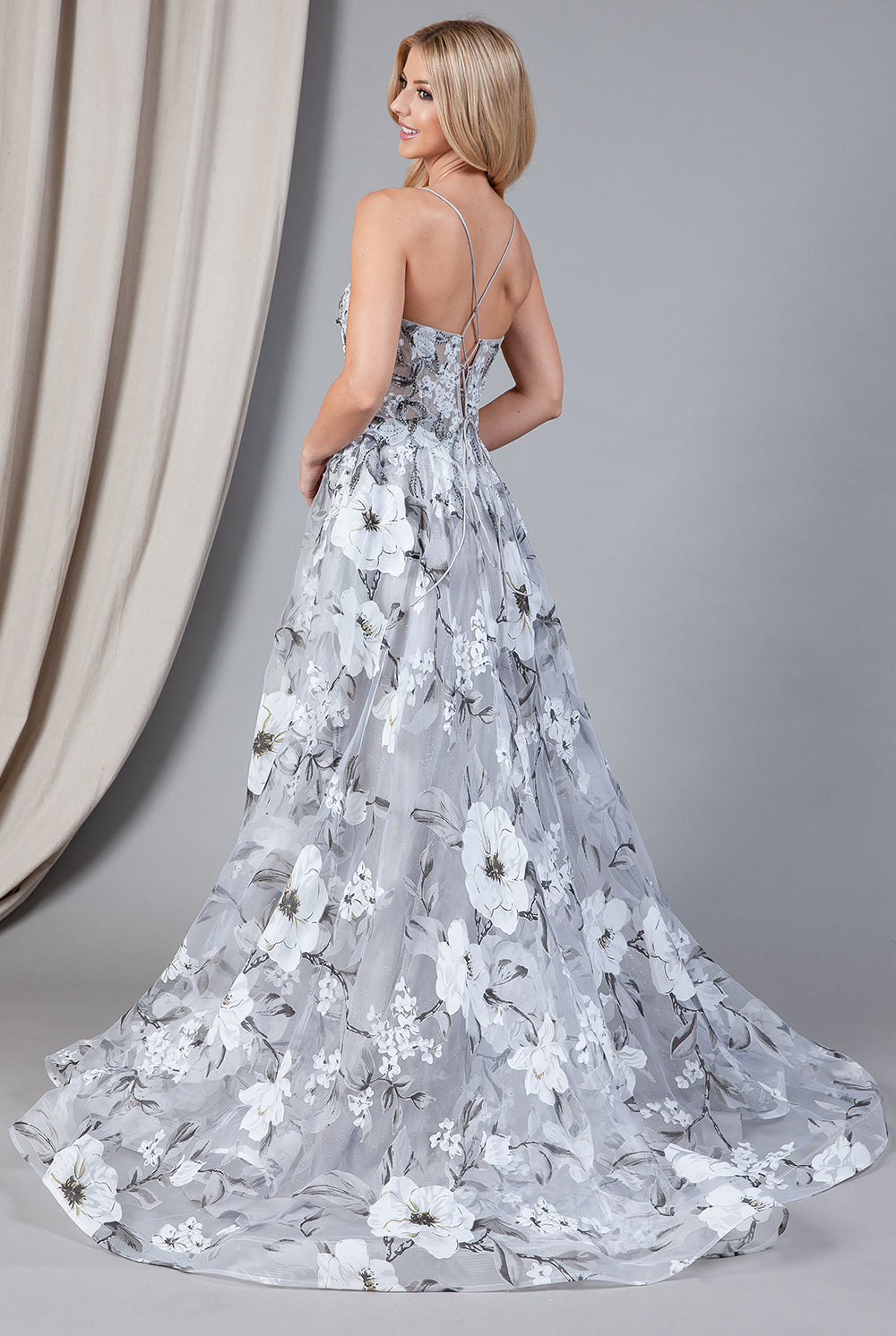 Embroidered Flowers Straight Across Side Slit Long Prom Dress AC2105-Prom Dress-smcfashion.com