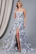 Embroidered Flowers Straight Across Side Slit Long Prom Dress AC2105-Prom Dress-smcfashion.com