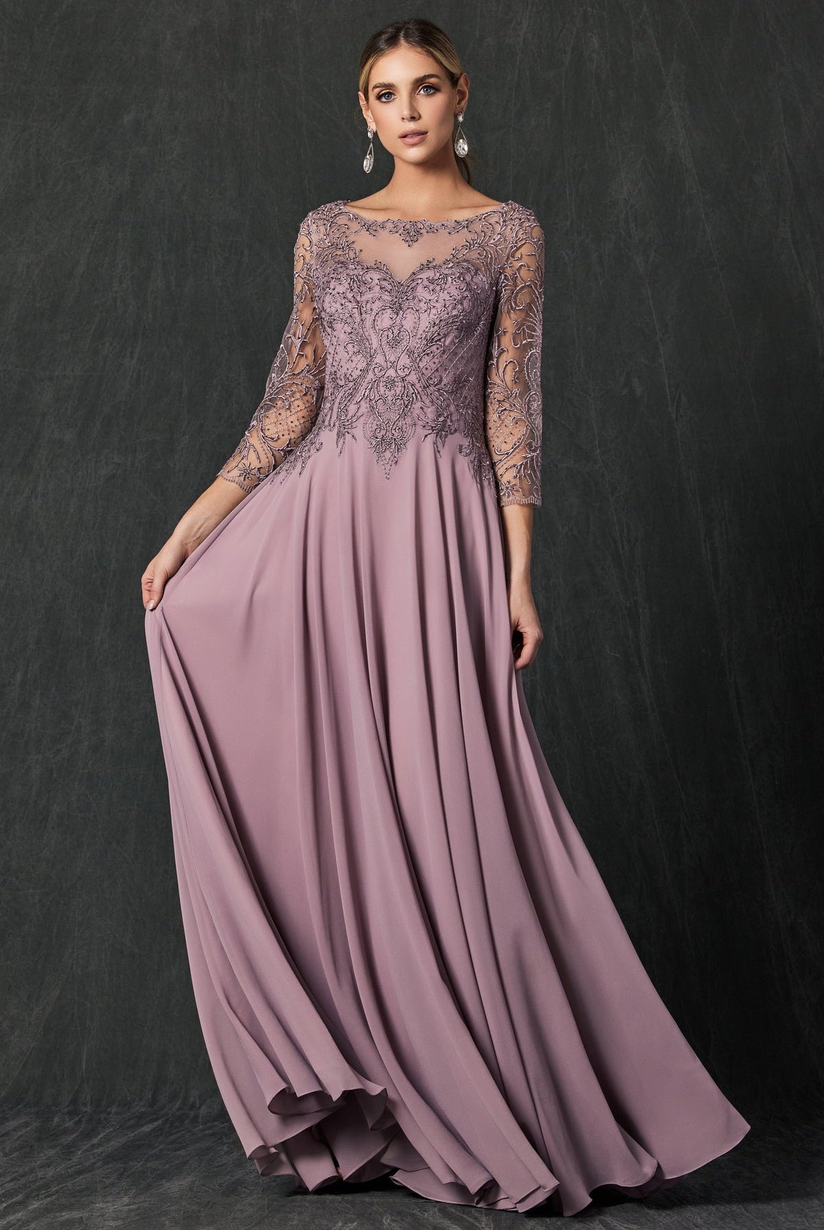 Embroidered Lace Beaded Bodice Long Mother Of The Bride Dress JTM11 Sale-Mother of the Bride Dress-smcfashion.com